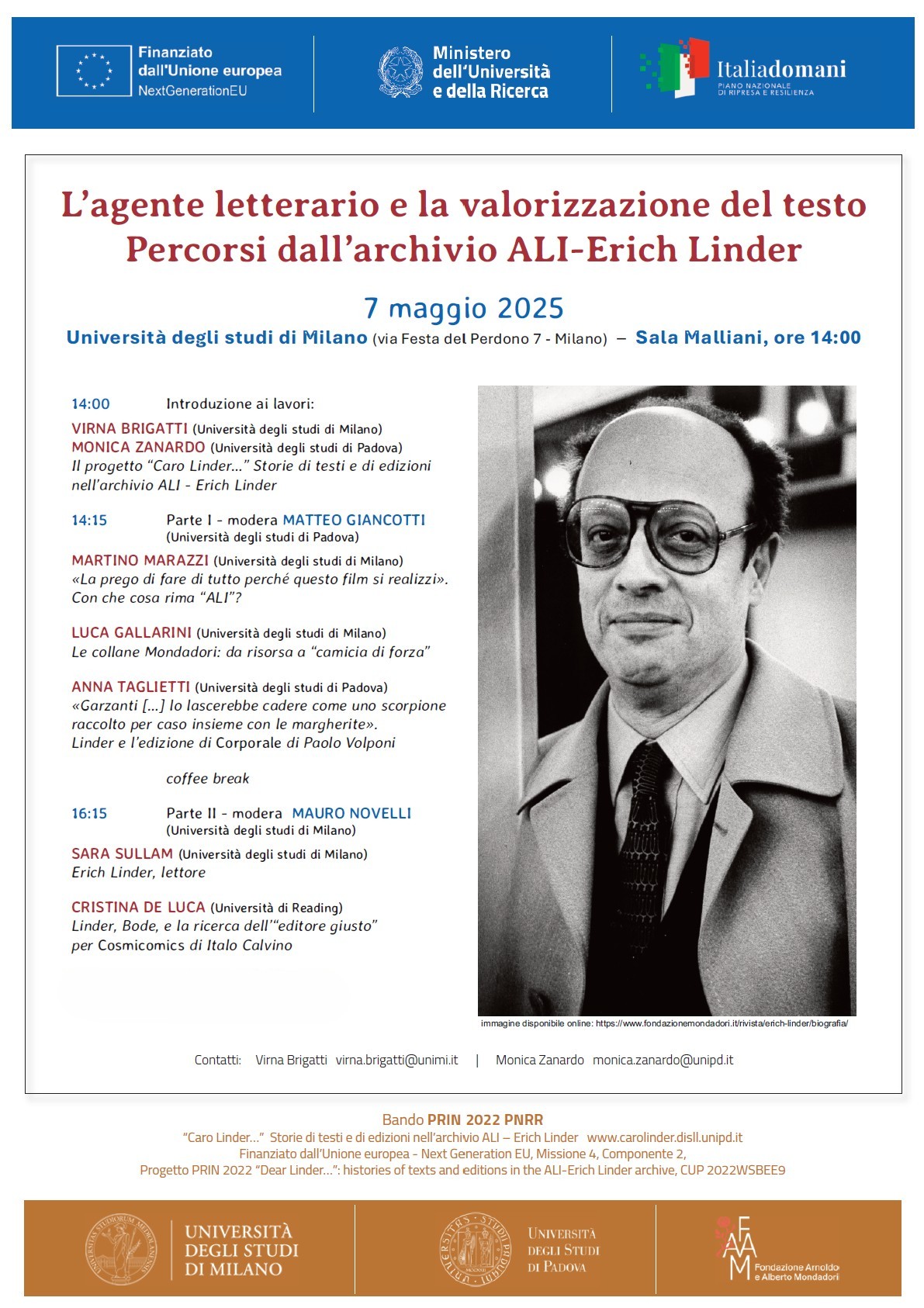 Seminario “L’agente letterario e la valorizzazione del testo. Percorsi dall’archivio ALI – Erich Linder”